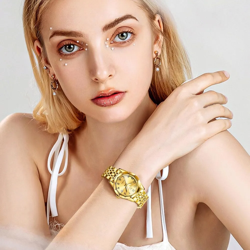 OLEVS Watches for Women Diamond with Date Luxury Leather Female Waterproof Women Wrist Watch Analog Dress Stainless Steel Ladies Watch Luminous Calendar Women Watch Green/Silver/Red Dial