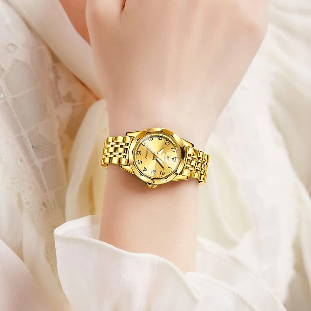 OLEVS Watches for Women Diamond with Date Luxury Leather Female Waterproof Women Wrist Watch Analog Dress Stainless Steel Ladies Watch Luminous Calendar Women Watch Green/Silver/Red Dial