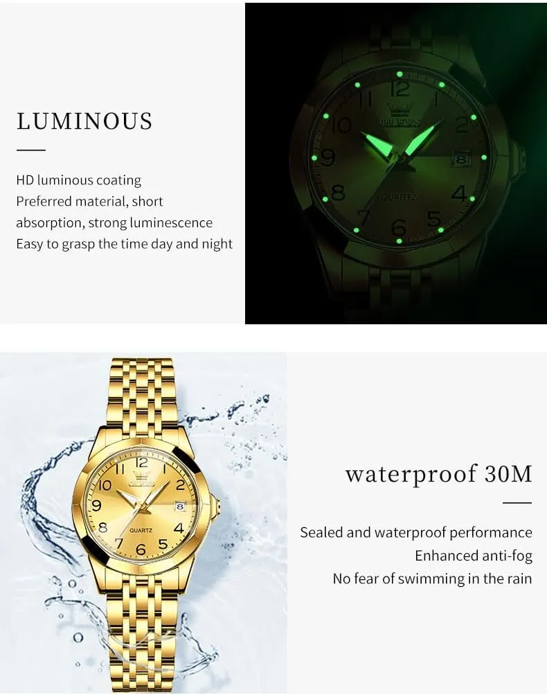 OLEVS Watches for Women Diamond with Date Luxury Leather Female Waterproof Women Wrist Watch Analog Dress Stainless Steel Ladies Watch Luminous Calendar Women Watch Green/Silver/Red Dial
