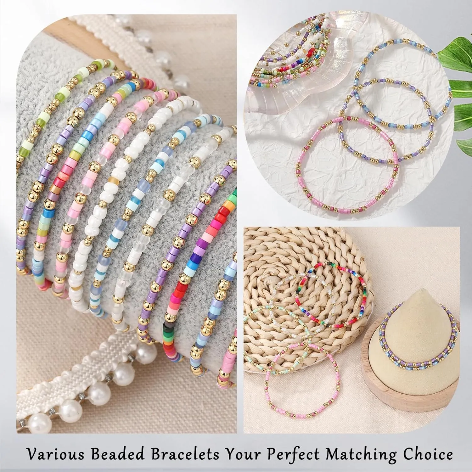 Ornaland 2 Pcs Beaded Bracelets Boho Bracelets Surfer Bracelets Stackable Elastic Bracelet Set Handmade Seed Bead Bracelet Women Gift Jewelry