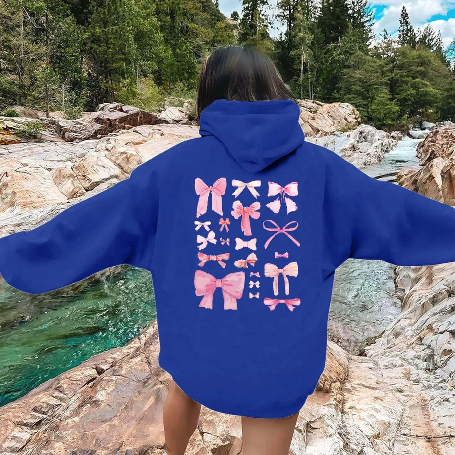 Oversized Hoodies for Women Plus Size Fall Long Sleeve Casual Print Preppy Hoodie Y2k Sweatshirts Teen Girls Clothes