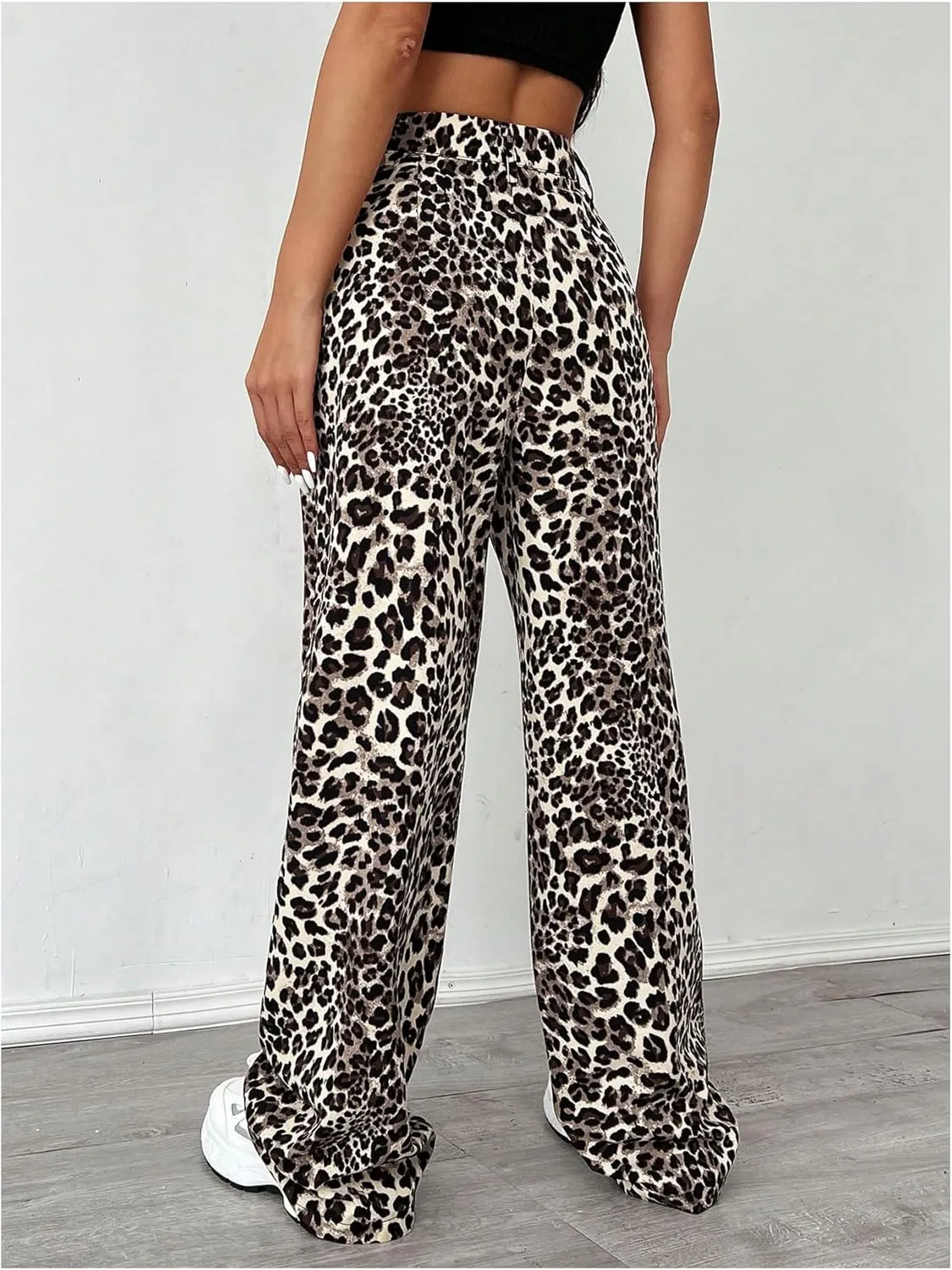 OYOANGLE Women's Graphic Print High Waist Straight Leg Long Pants Y2k Loose Casual Trousers with Pockets