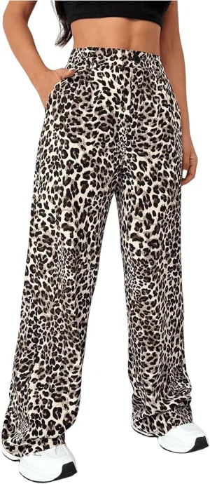 OYOANGLE Women's Graphic Print High Waist Straight Leg Long Pants Y2k Loose Casual Trousers with Pockets