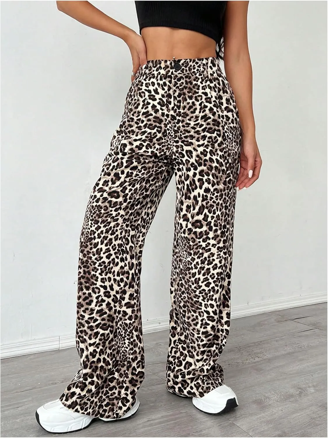 OYOANGLE Women's Graphic Print High Waist Straight Leg Long Pants Y2k Loose Casual Trousers with Pockets