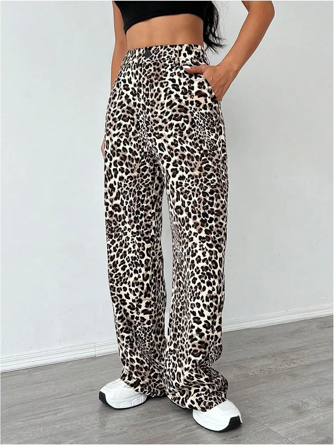 OYOANGLE Women's Graphic Print High Waist Straight Leg Long Pants Y2k Loose Casual Trousers with Pockets