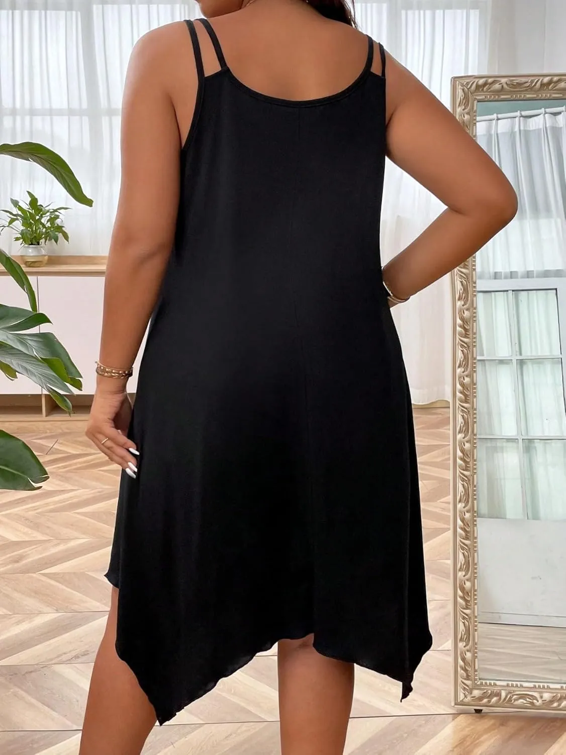 OYOANGLE Women's Plus Size Scoop Neck Sleeveless Asymmetrical Hem Flowy Midi Cami Dress