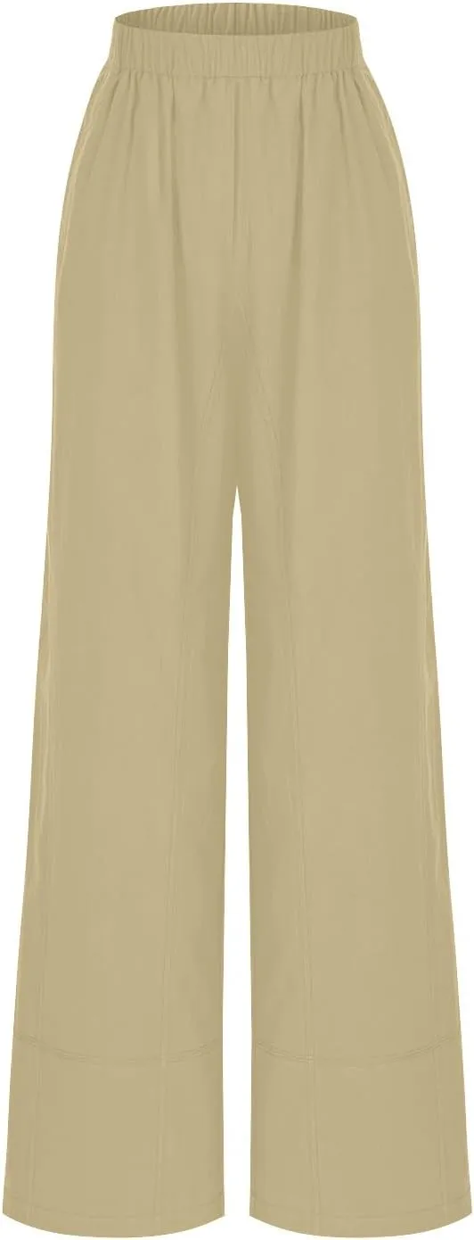 Palazzo Pants for Women Casual Elastic High Waist Straight Leg Pant Summer Cotton Linen Boho Trousers with Pockets