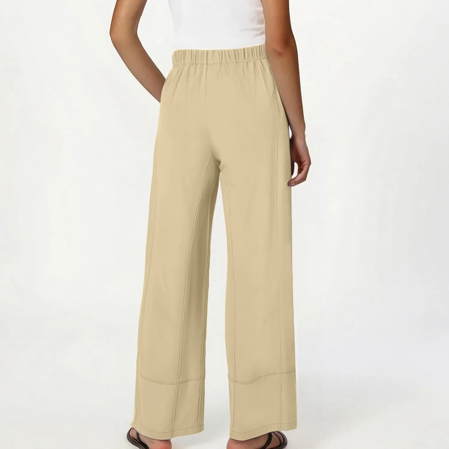 Palazzo Pants for Women Casual Elastic High Waist Straight Leg Pant Summer Cotton Linen Boho Trousers with Pockets