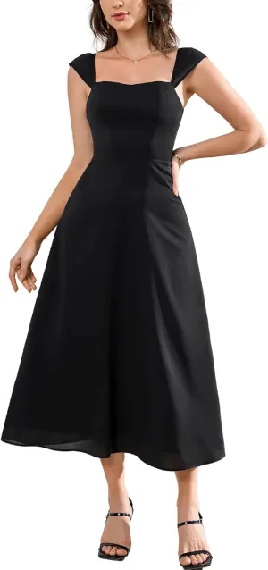 Parthea Women's Floral Midi Dress Flutter Sleeve Smocked A Line Long Flowy Casual Boho Party Going Out Maxi Dresses