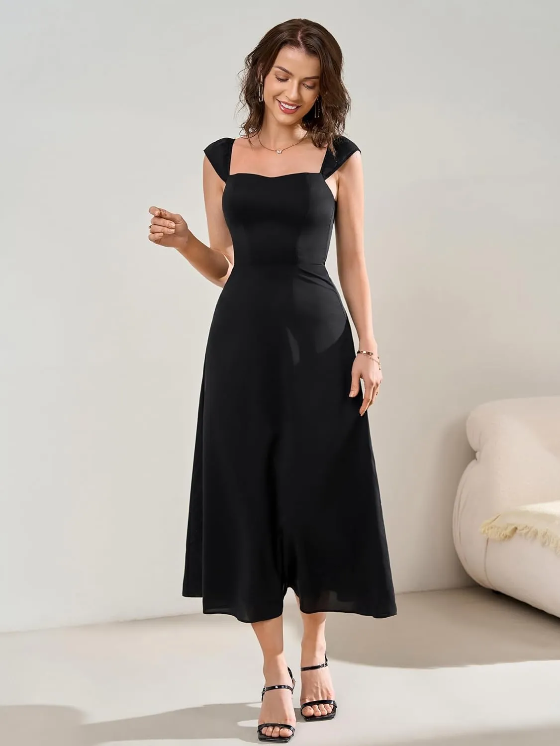 Parthea Women's Floral Midi Dress Flutter Sleeve Smocked A Line Long Flowy Casual Boho Party Going Out Maxi Dresses