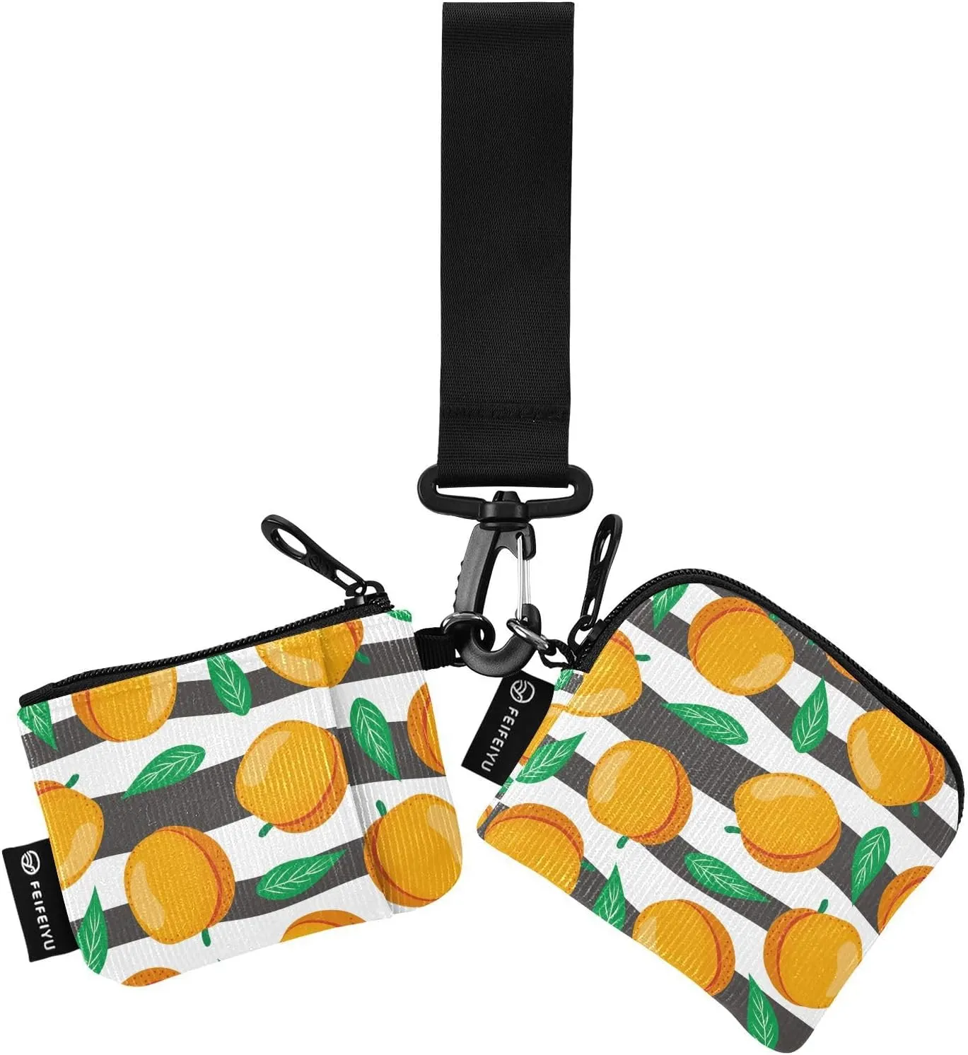 Peach Pattern Stripes Wristlet Keychain Wallets for Women Portable Small Coin Purse