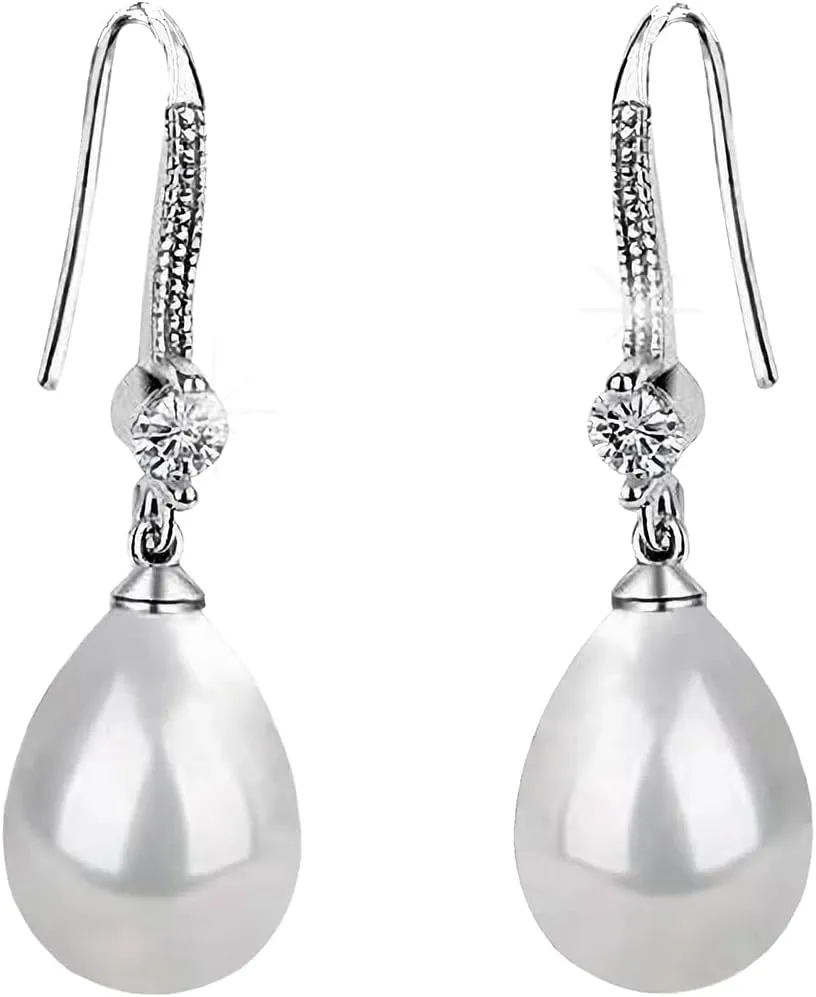 Pearl Dangle Earrings for Women 925 Sterling Silver Hypoallergenic Women's Water drop Pearl Diamonds Charming Stud Earrings for Gifts