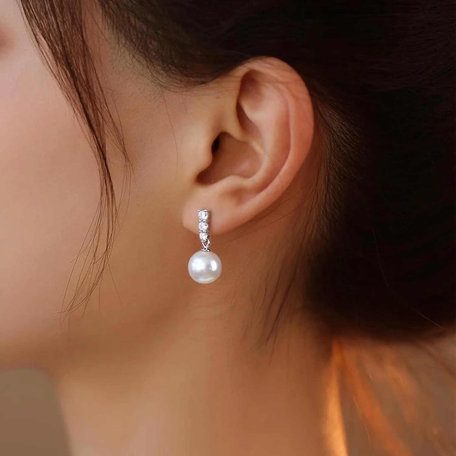 Pearl Earrings for Women Dainty 925 Sterling Silver Dangle Drop Earring with 5A Cubic Zirconia Pearl Drop Earrings Big Pearls Bridal Hoop Jewelry for Graduation Wedding Birthday Gifts for Her