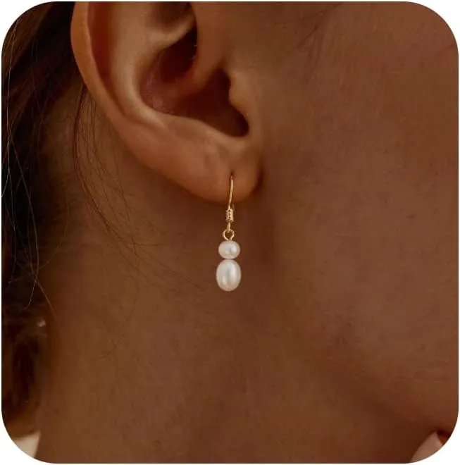 Pearl Earrings for Women Trendy, Dainty Gold Pearl Drop Earrings for Women 14k Gold/Silver Plated Small Pearl Dangle Earrings Cute CZ Gold Pearl Stud Earrings Gold Jewelry Wedding Earrings for Brides