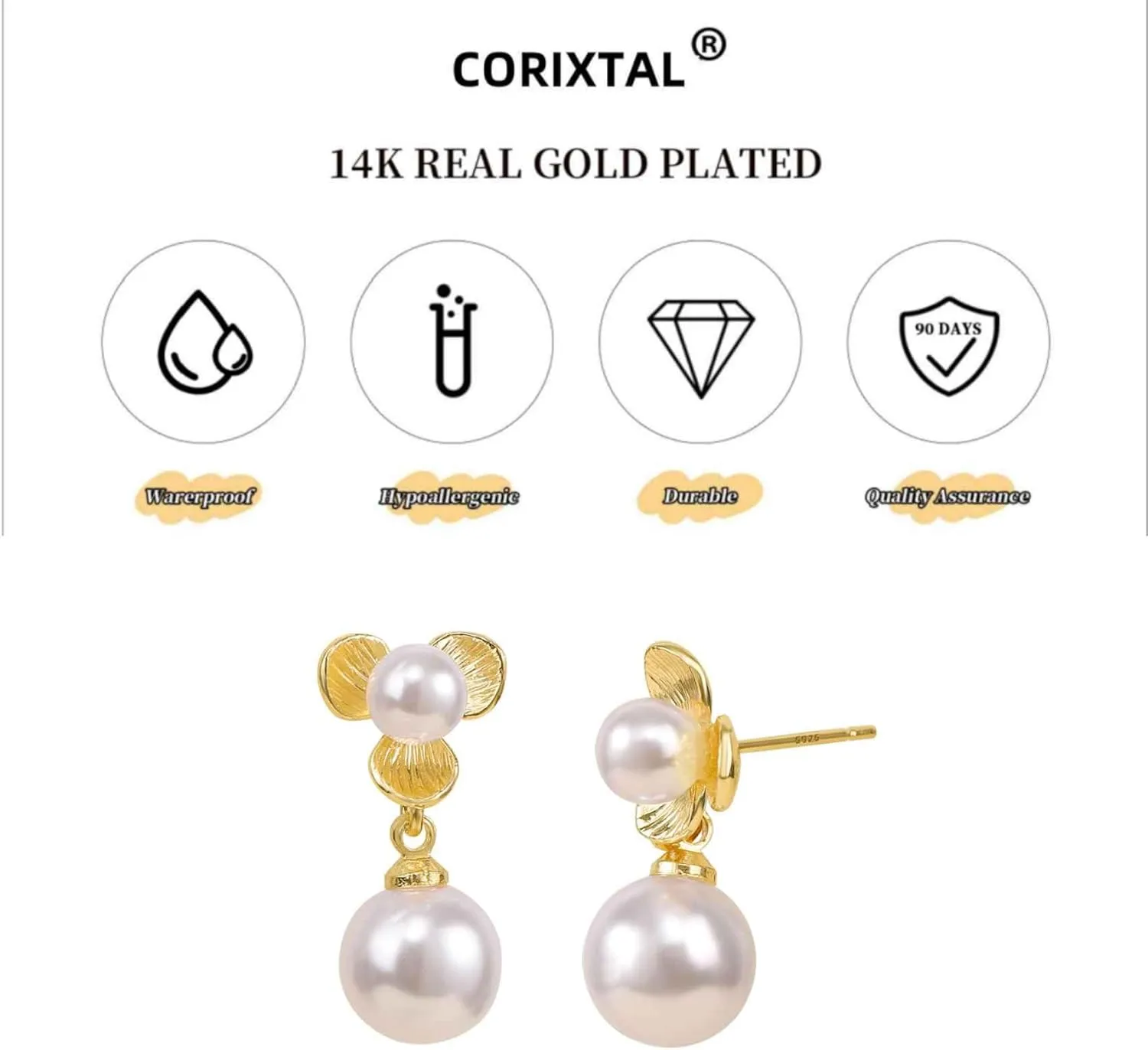 Pearl Earrings for Women,14k Gold Pearl Dangle Earrings Dainty Gold Hoop Earring Simple Long Dangling Earrings Unique Jewelry Gift