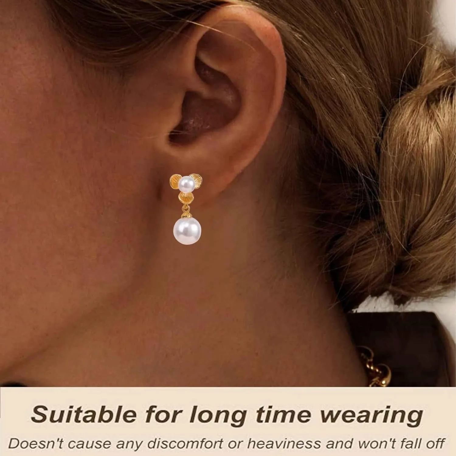 Pearl Earrings for Women,14k Gold Pearl Dangle Earrings Dainty Gold Hoop Earring Simple Long Dangling Earrings Unique Jewelry Gift