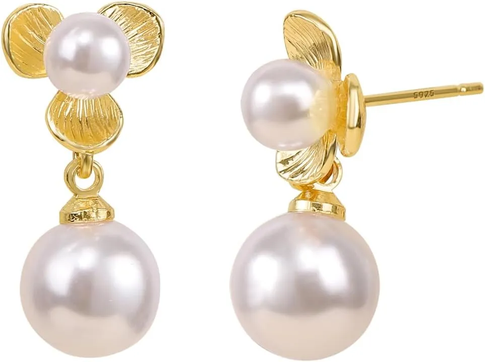 Pearl Earrings for Women,14k Gold Pearl Dangle Earrings Dainty Gold Hoop Earring Simple Long Dangling Earrings Unique Jewelry Gift