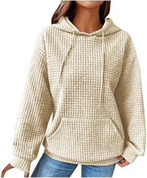 PETYCZEN Fall Sweatshirts for Women Casual Long Sleeve Lightweight Cable Knit Oversized Hoodie Drawstring Pullover Tops