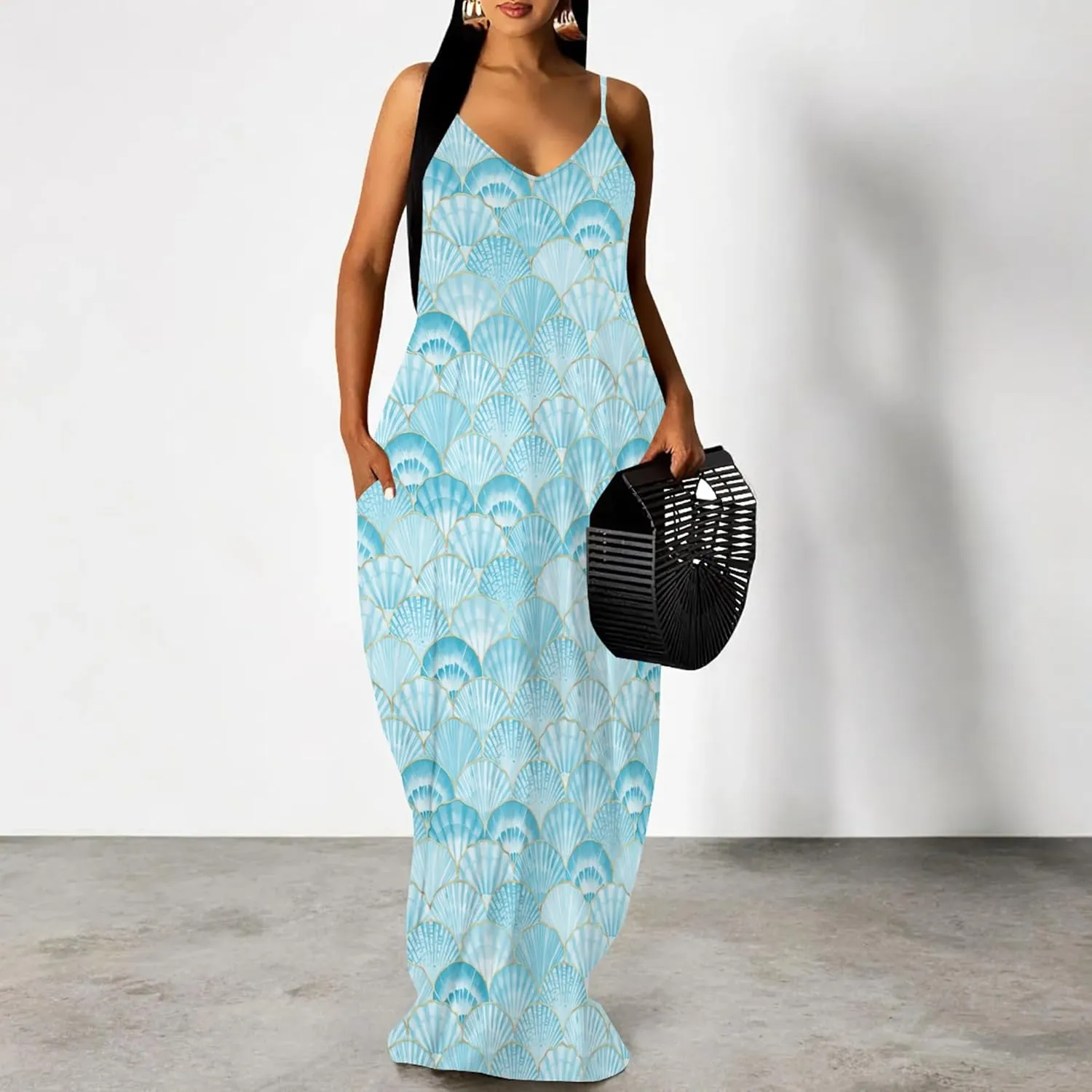 PinkPatty Women Summer Plus Size Hawaiian Dresses Spaghetti Strap Maxi Dress Beach Boho Casual Sundress