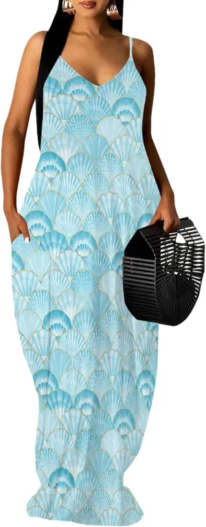 PinkPatty Women Summer Plus Size Hawaiian Dresses Spaghetti Strap Maxi Dress Beach Boho Casual Sundress