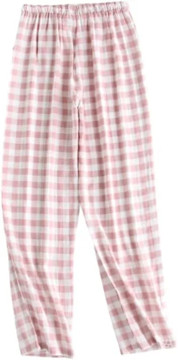 Plaid Pants Women Cotton Wide Leg Y2k Gingham Pajamas Pants Elastic High Waist Checkered Lounge PJ Pants Going Out Trousers