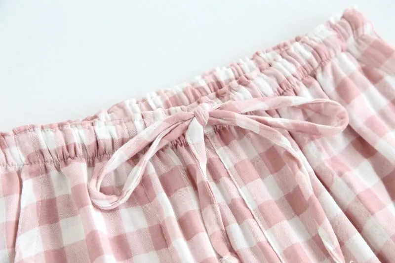 Plaid Pants Women Cotton Wide Leg Y2k Gingham Pajamas Pants Elastic High Waist Checkered Lounge PJ Pants Going Out Trousers