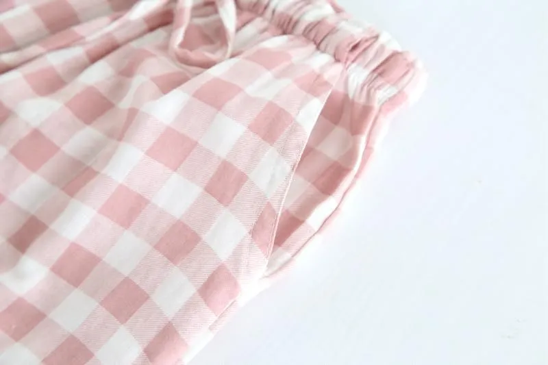 Plaid Pants Women Cotton Wide Leg Y2k Gingham Pajamas Pants Elastic High Waist Checkered Lounge PJ Pants Going Out Trousers