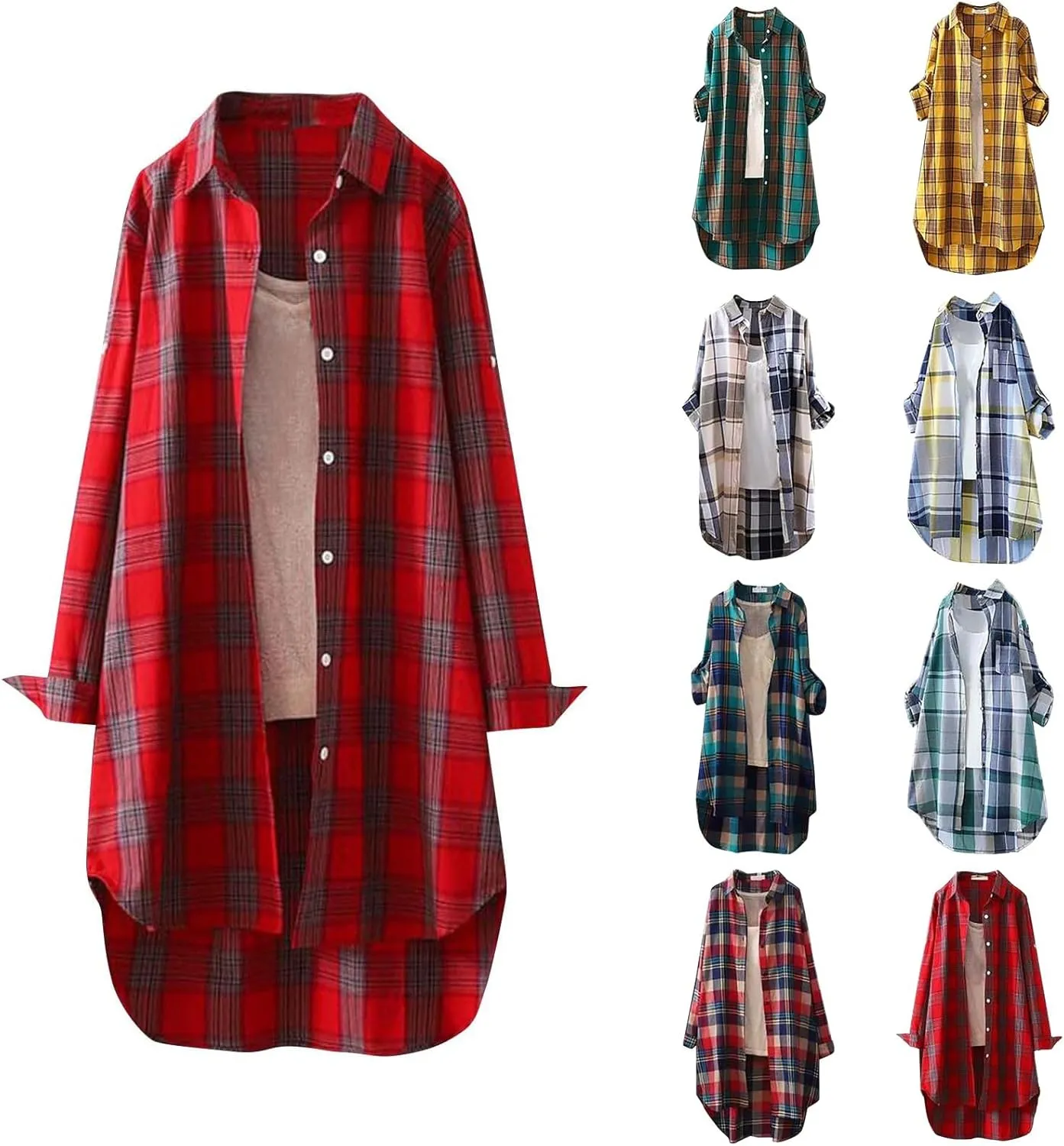 Plaid Shirts for Women-Long Sleeve Work Shirts Open Front Cardigan Fall Outfits for Women 2024 Oversized Cardigan