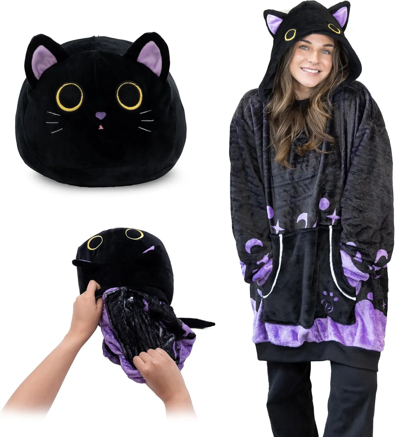 Plushible Wearable Blanket Hoodie, 2-in-1 Oversized Hoodie Blanket Pillow, Long Sleeve Sweatshirt Pocket, Cozy Holiday Gift