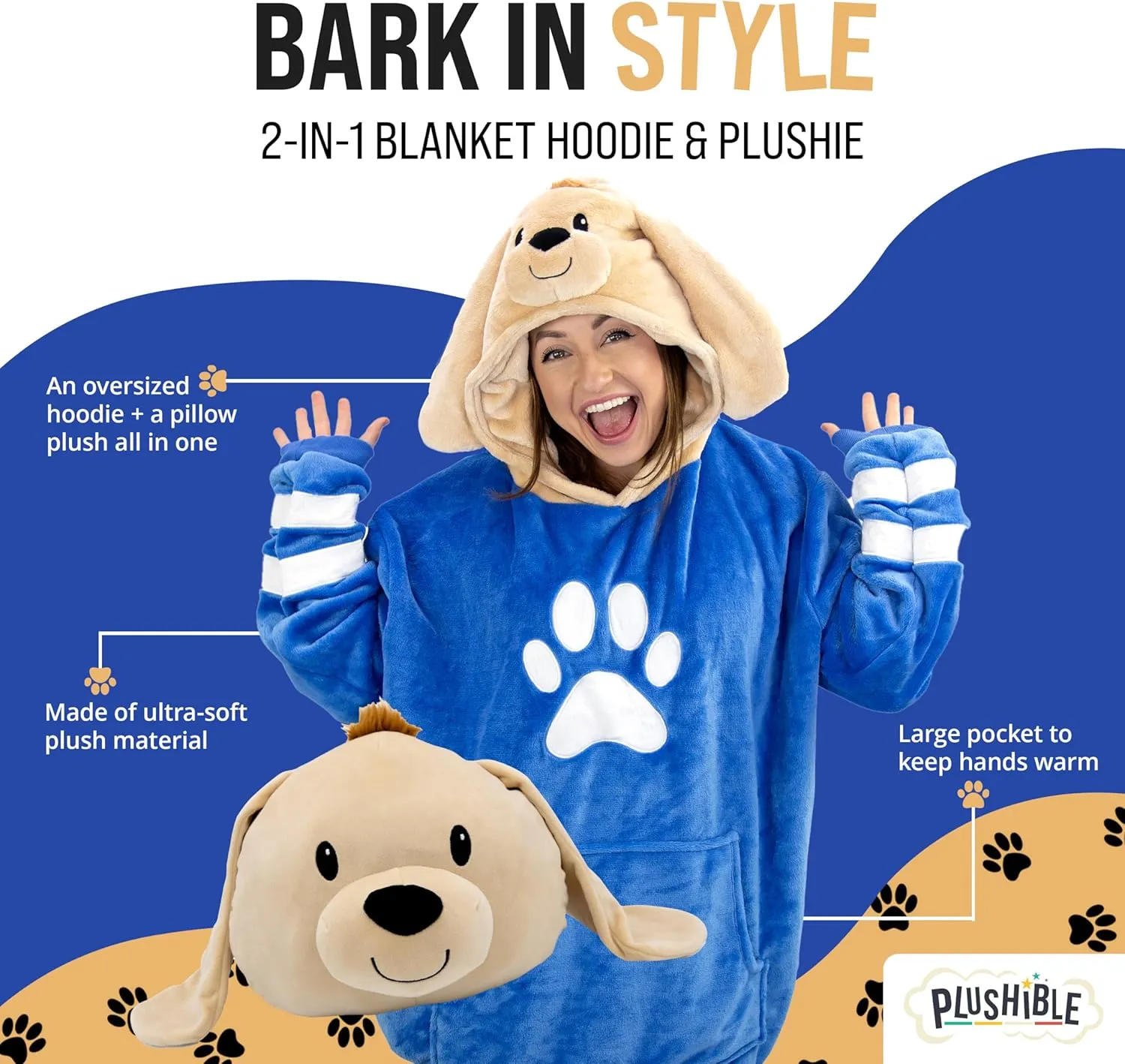 Plushible Wearable Blanket Hoodie, 2-in-1 Oversized Hoodie Blanket Pillow, Long Sleeve Sweatshirt Pocket, Cozy Holiday Gift
