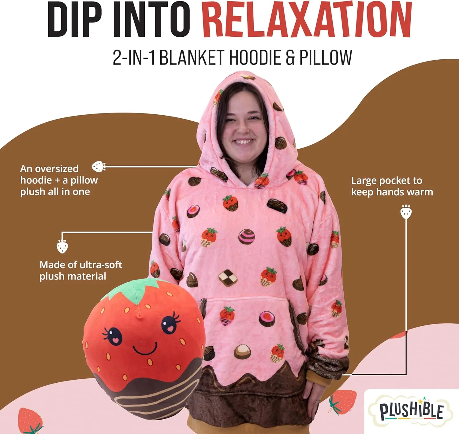 Plushible Wearable Blanket Hoodie, 2-in-1 Oversized Hoodie Blanket Pillow, Long Sleeve Sweatshirt Pocket, Cozy Holiday Gift