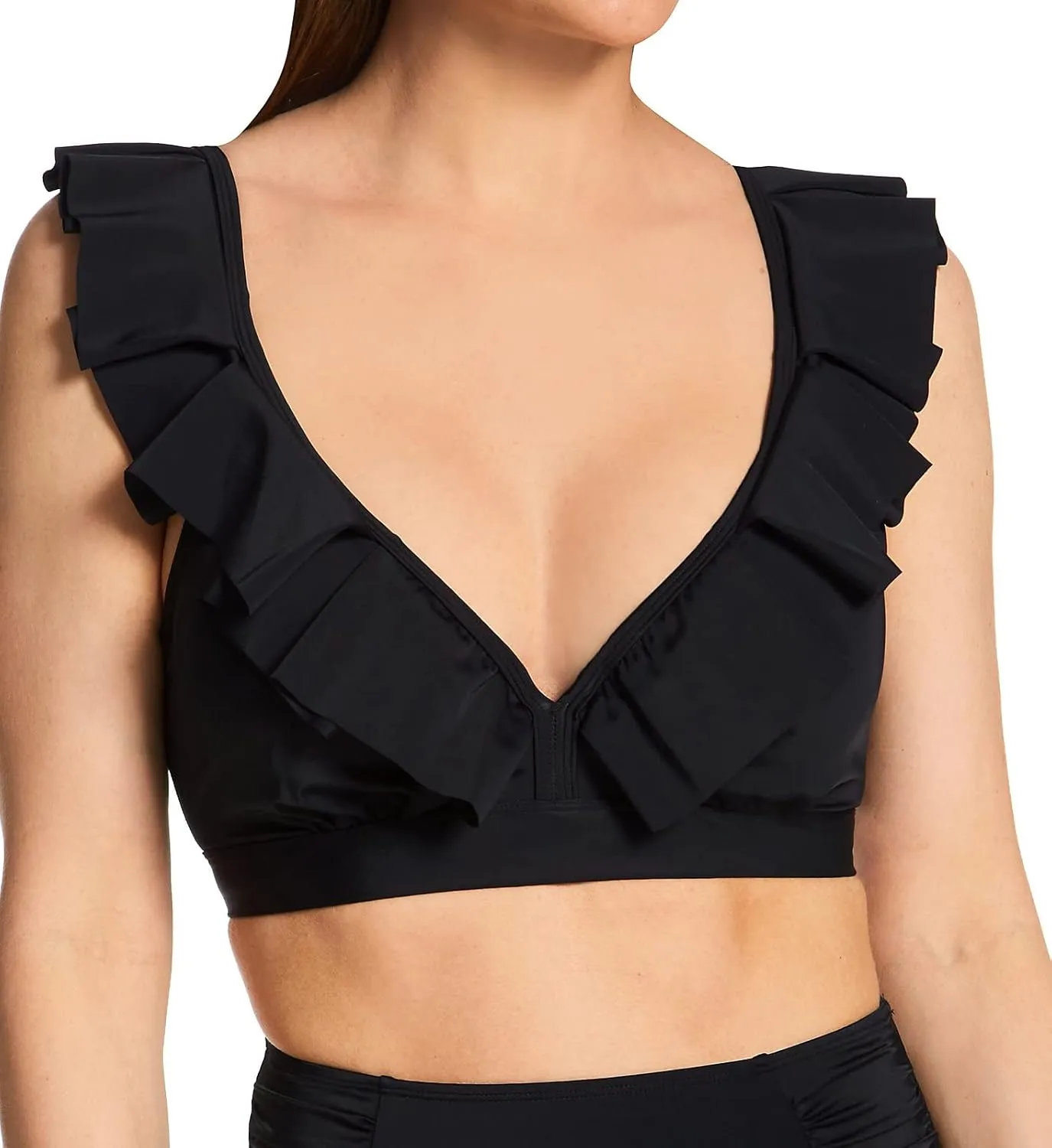Pour Moi Space Ruffle Convertible Bikini Top 32G, Black