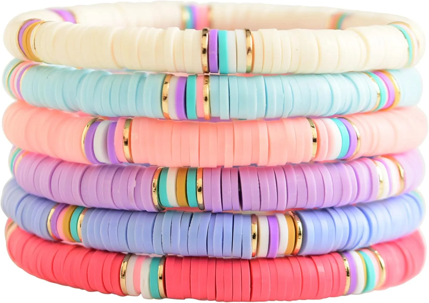 Preppy Heishi Stackable Rainbow Clay Stretch Bracelets for Women Stackable Preppy Bracelets Colorful Boho Bracelets Boho Summer Beach Jewelry for Women