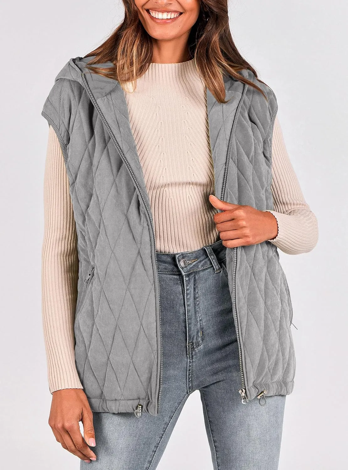 PRETTYGARDEN Women's 2025 Fall Spring Vest Casual Sleeveless Hooded Zip Up Jacket Trendy Winter Coat Outerwear