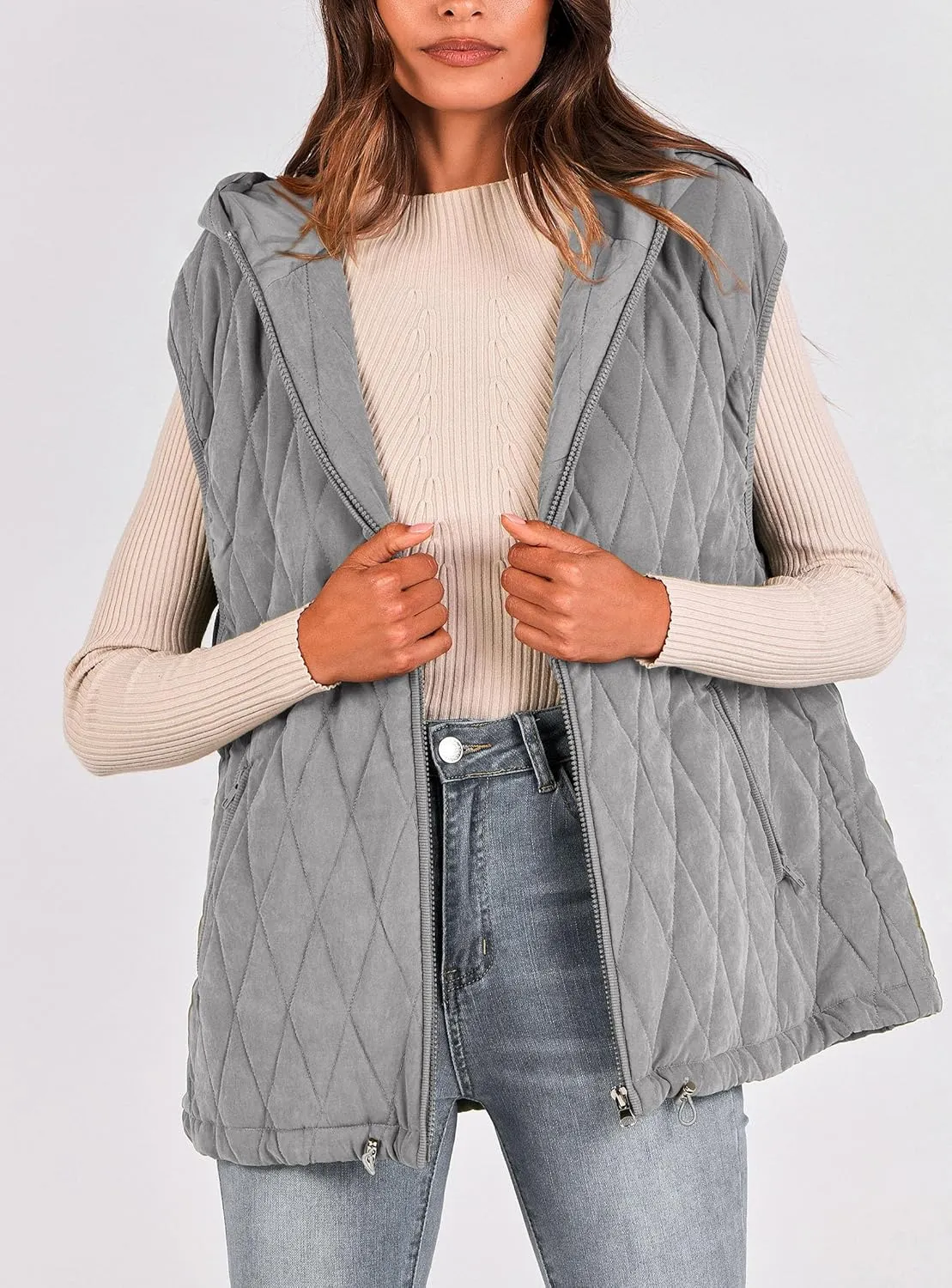 PRETTYGARDEN Women's 2025 Fall Spring Vest Casual Sleeveless Hooded Zip Up Jacket Trendy Winter Coat Outerwear