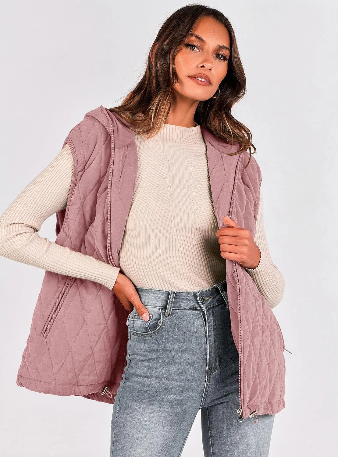 PRETTYGARDEN Women's 2025 Fall Spring Vest Casual Sleeveless Hooded Zip Up Jacket Trendy Winter Coat Outerwear
