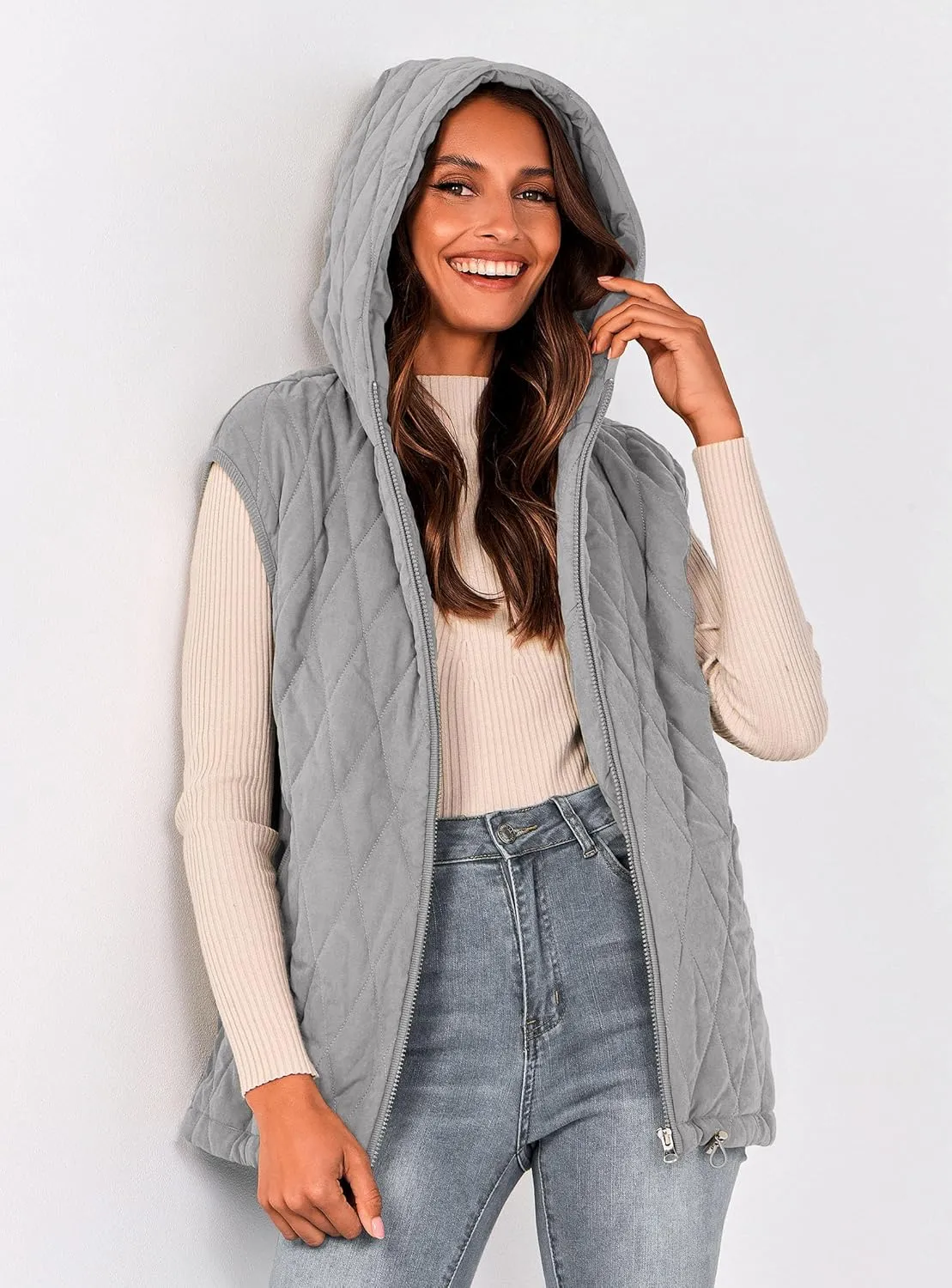 PRETTYGARDEN Women's 2025 Fall Spring Vest Casual Sleeveless Hooded Zip Up Jacket Trendy Winter Coat Outerwear