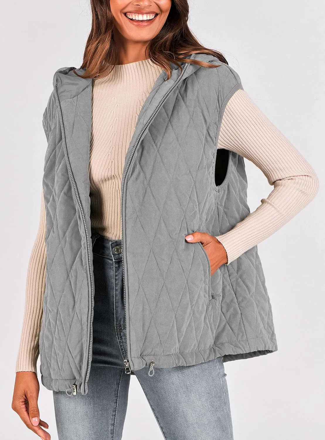 PRETTYGARDEN Women's 2025 Fall Spring Vest Casual Sleeveless Hooded Zip Up Jacket Trendy Winter Coat Outerwear