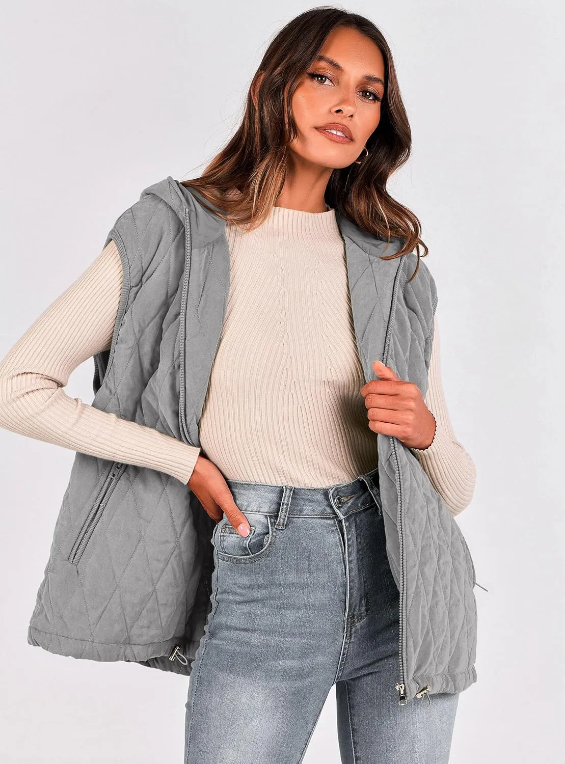 PRETTYGARDEN Women's 2025 Fall Spring Vest Casual Sleeveless Hooded Zip Up Jacket Trendy Winter Coat Outerwear