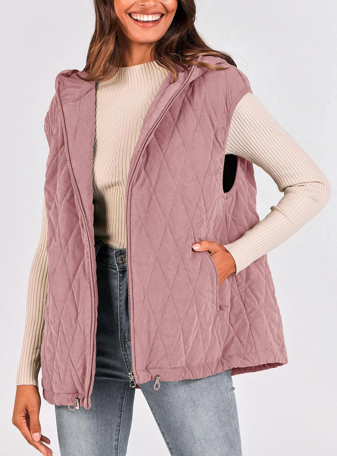 PRETTYGARDEN Women's 2025 Fall Spring Vest Casual Sleeveless Hooded Zip Up Jacket Trendy Winter Coat Outerwear