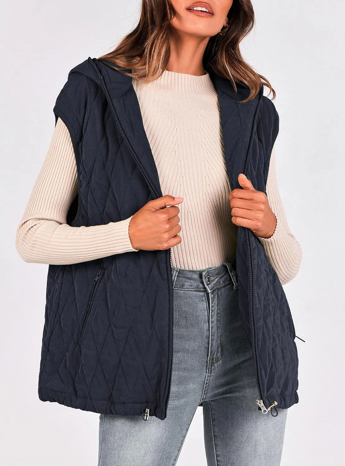 PRETTYGARDEN Women's 2025 Fall Spring Vest Casual Sleeveless Hooded Zip Up Jacket Trendy Winter Coat Outerwear