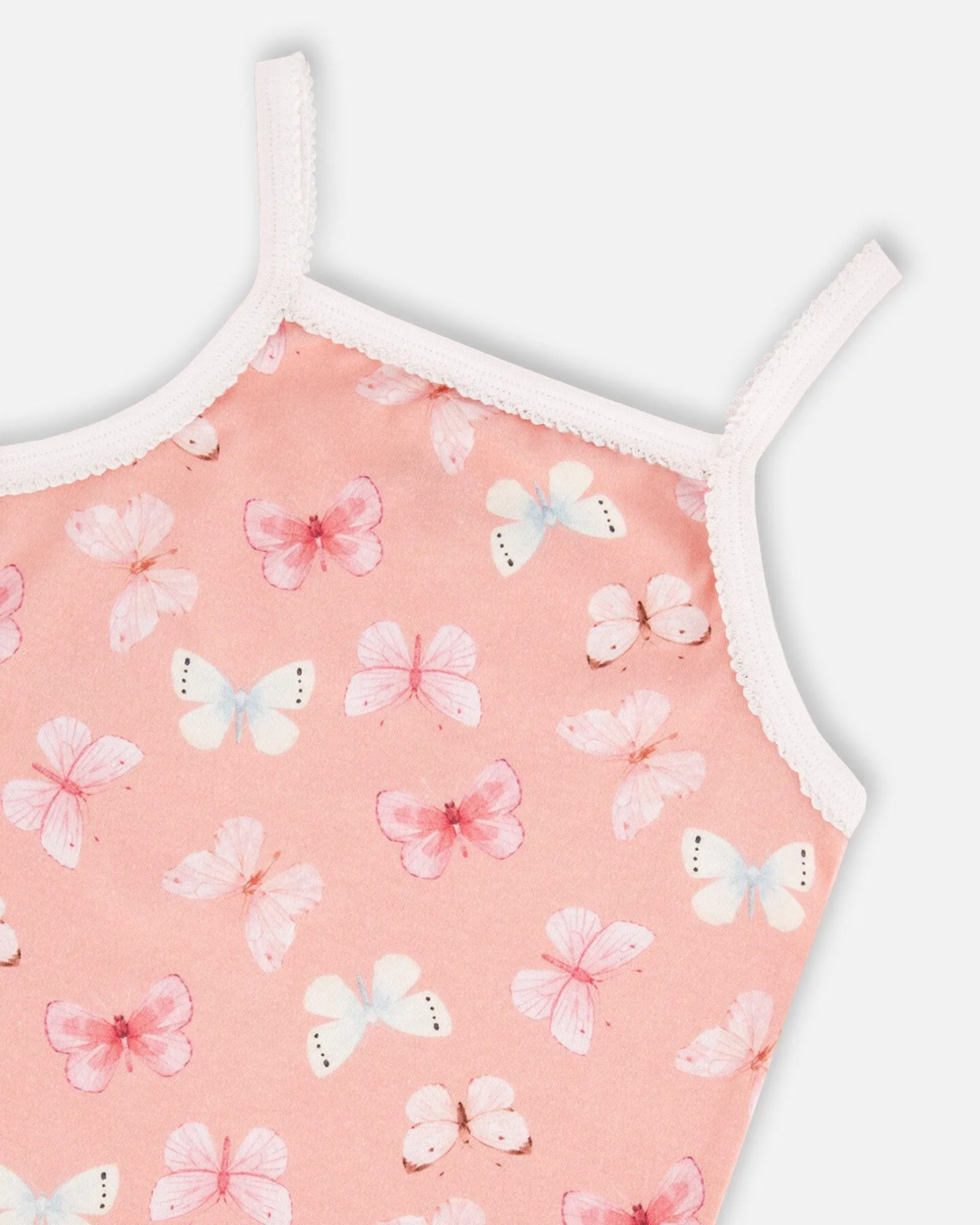 Printed Organic Cotton Tank Top Pink And Blue Butterflies On Old Pink