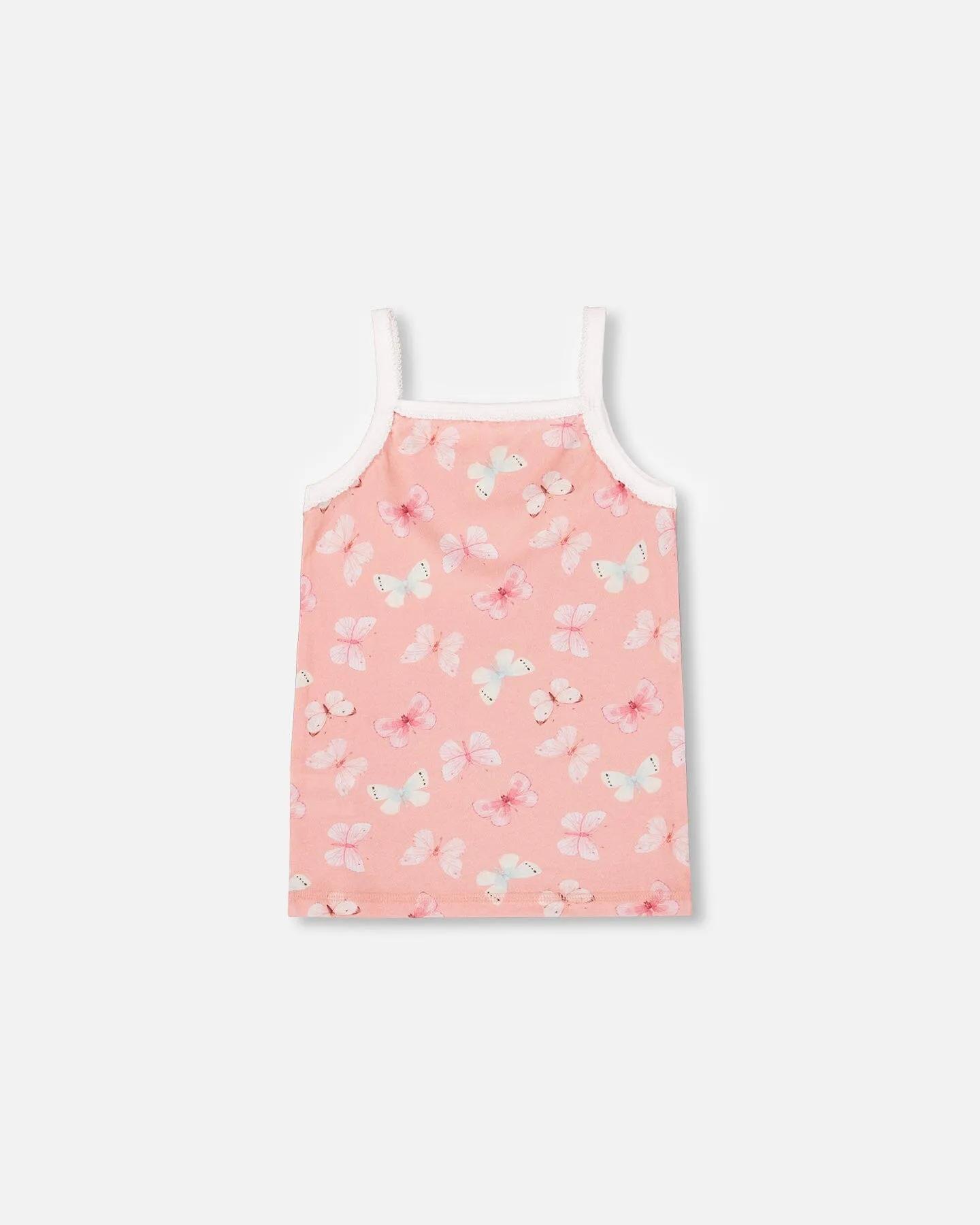 Printed Organic Cotton Tank Top Pink And Blue Butterflies On Old Pink