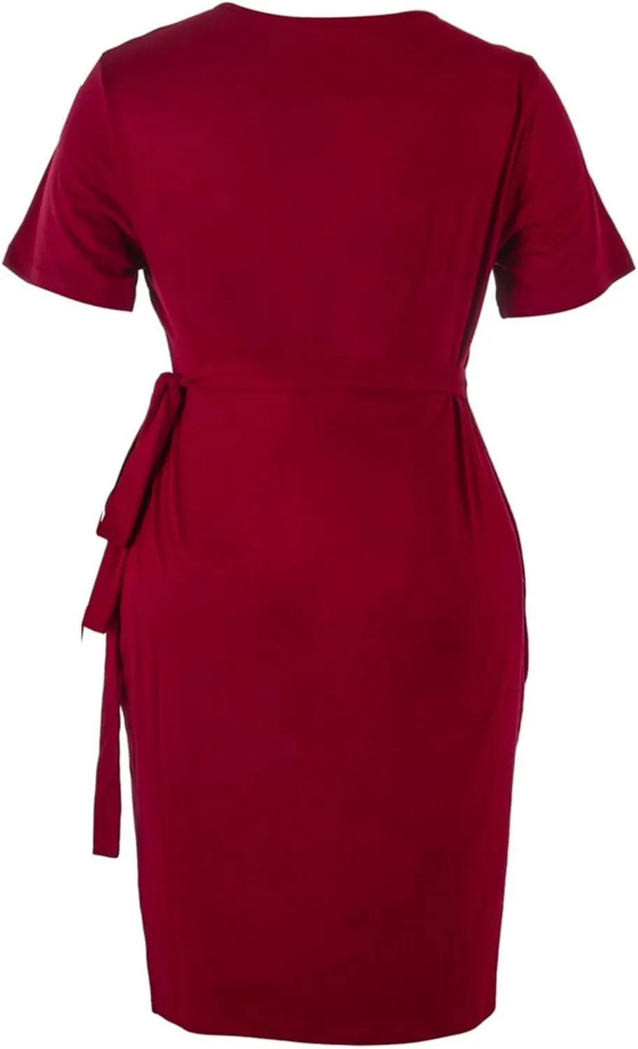 PTOLOCIF Plus Size Dresses for Curvy Women Wrap V Neck Midi Dresses Short Sleeve Ruched Bodycon Cocktail Party Dresses