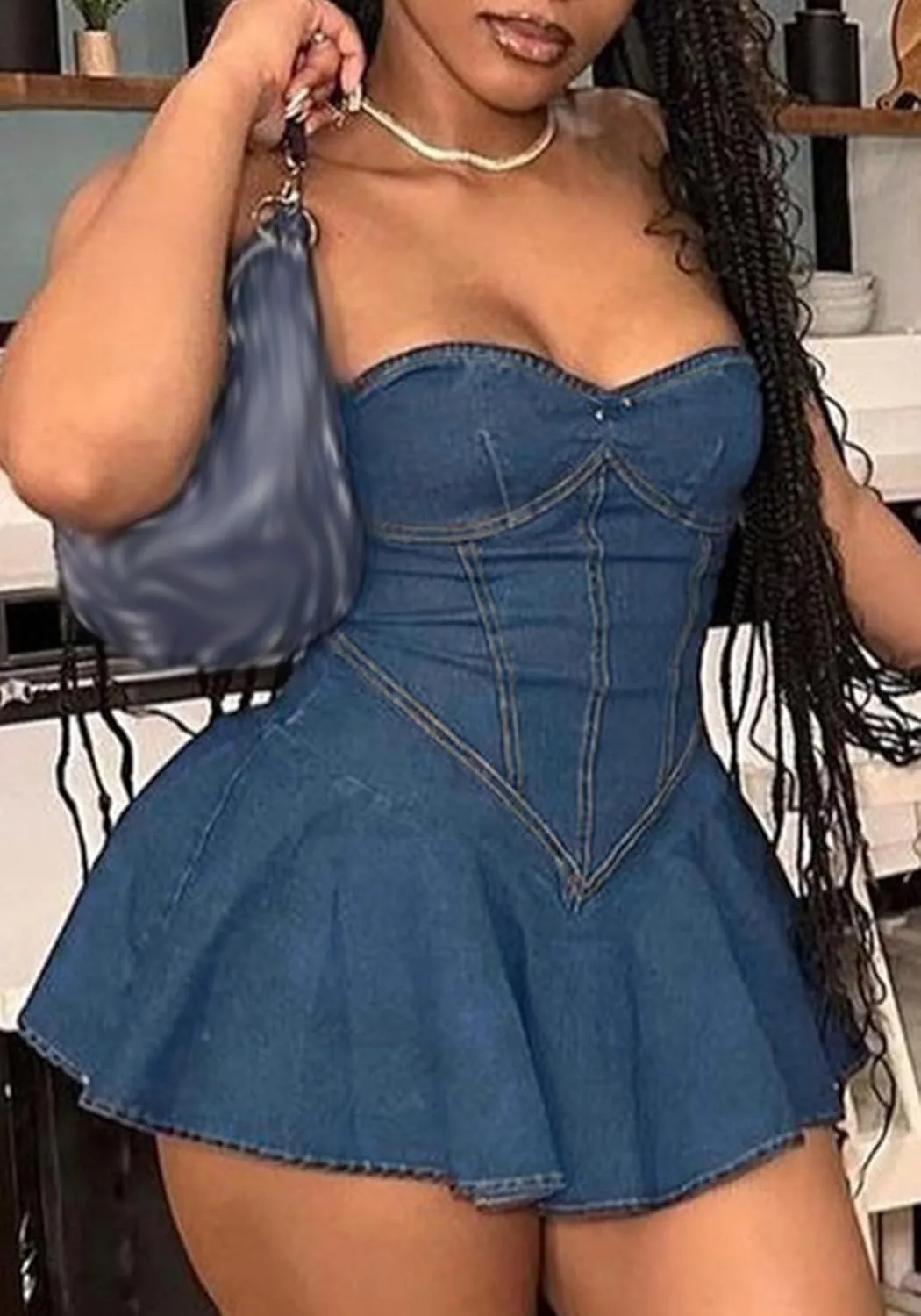 Ptorlio Sexy Tube Womens Denim Mini Dress V Neck Cargo Blue Jean Dresses Going Out Outfits