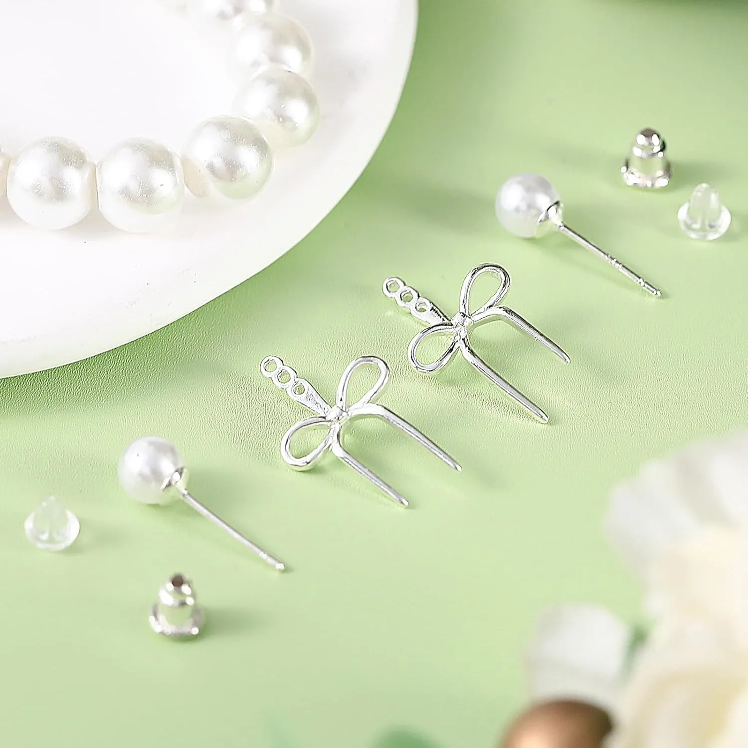 Quelay Stud Earrings for Women Pearl Dangle Bow Earrings
