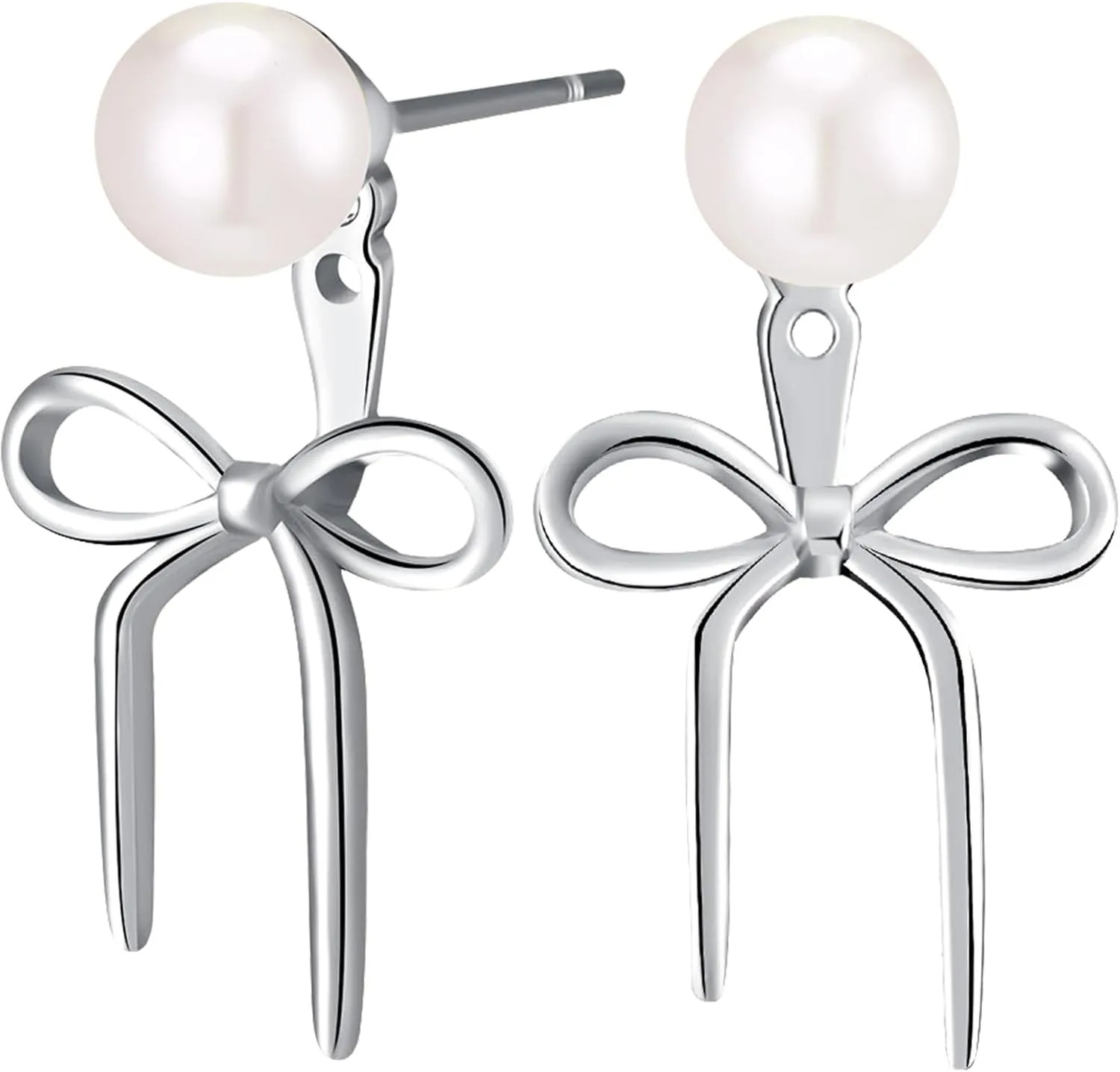 Quelay Stud Earrings for Women Pearl Dangle Bow Earrings