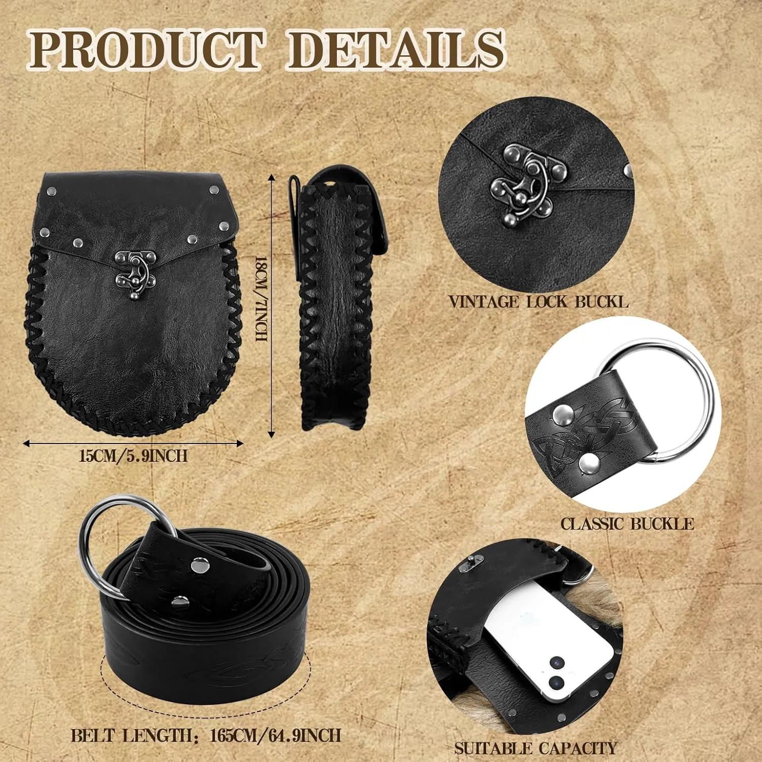 Renaissance Belt Pouch Waist Bag Pouch Skirt Hike Medieval Bag Ren Faire Costume Accessories for Cosplay Halloween