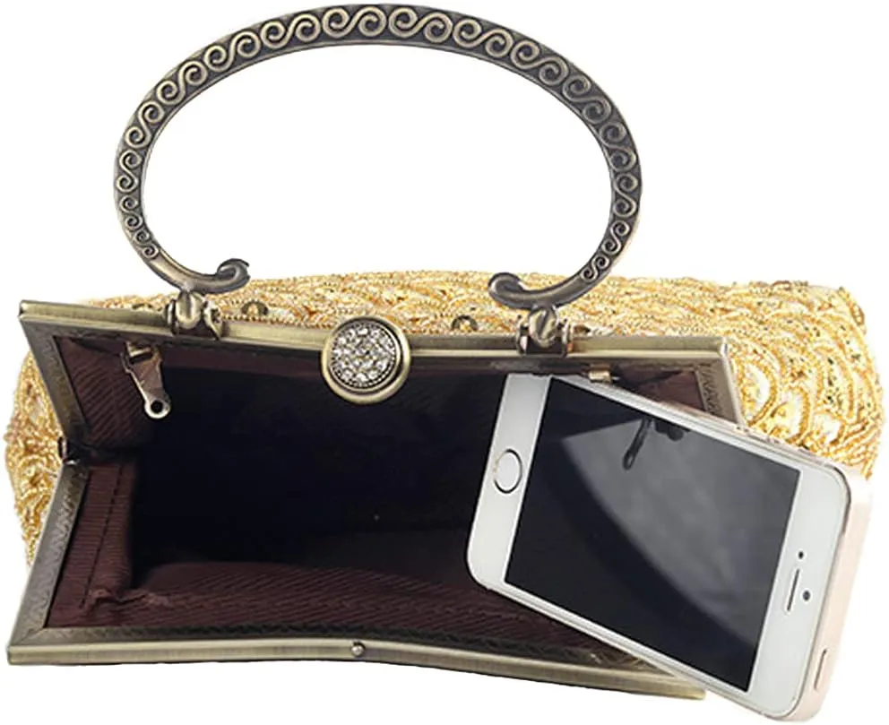 Retro Hollow Shoulder Bag for Women Evening Clutch Bag Kiss Lock Crossbody Bag Top Handle Handbag Wedding Purse