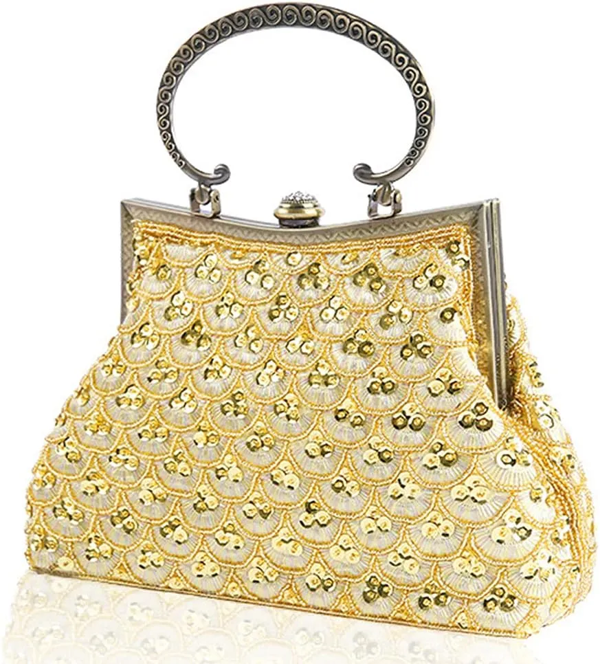 Retro Hollow Shoulder Bag for Women Evening Clutch Bag Kiss Lock Crossbody Bag Top Handle Handbag Wedding Purse